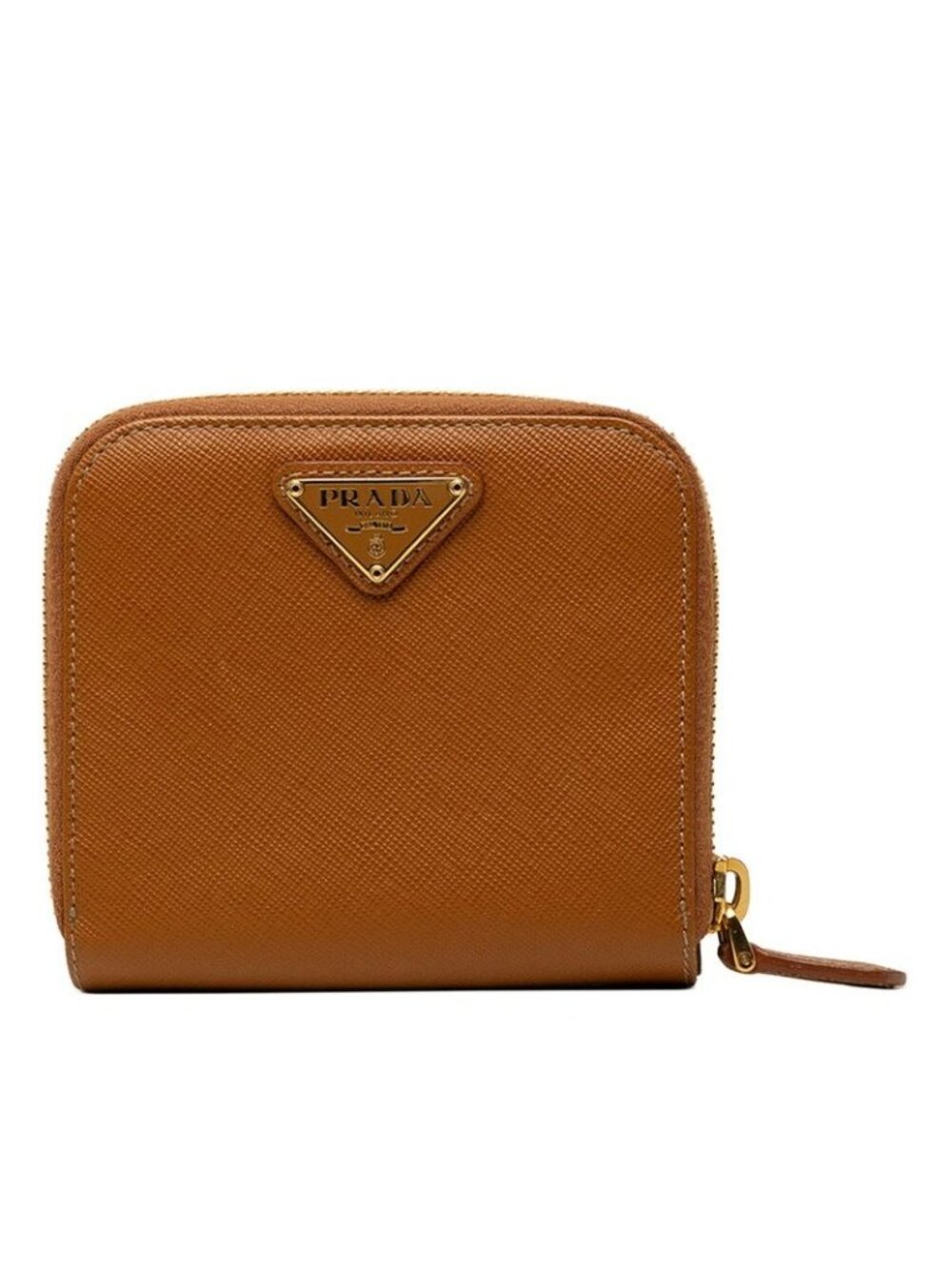 Prada Saffiano Bifold Wallet Compact Brown Camel Leather